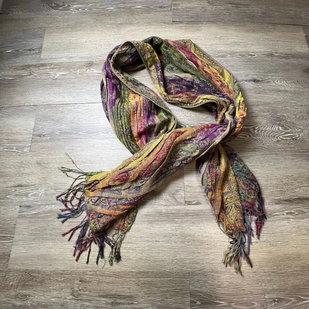 Coogi style Scarf Women OS Multicolor Paisley Tiered Ruffle Boho Fringe Pashmina